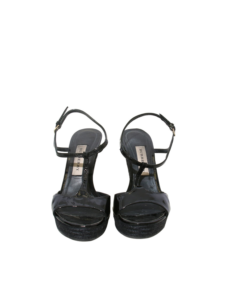 Burberry Patent Leather Wedge Sandals