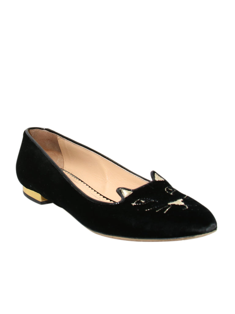 Charlotte Olympia Velvet Kitty Loafers