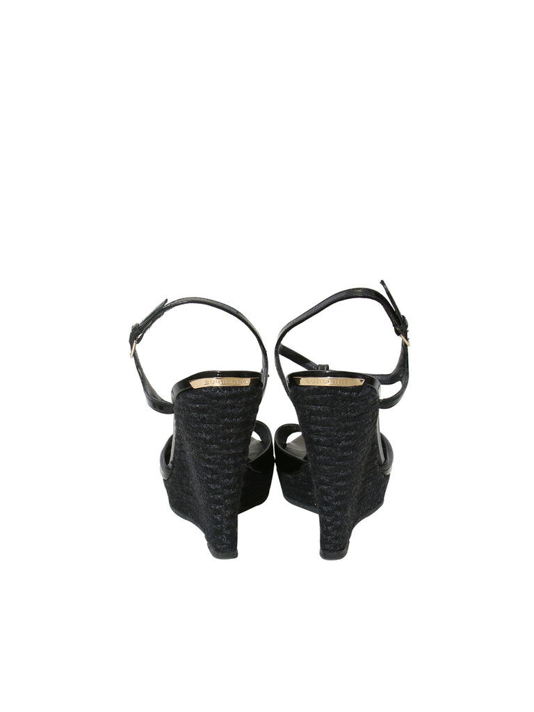 Burberry Patent Leather Wedge Sandals