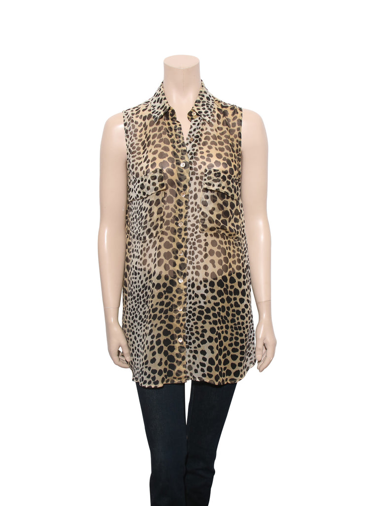 Equipment Sleeveless Leopard Silk Blouse