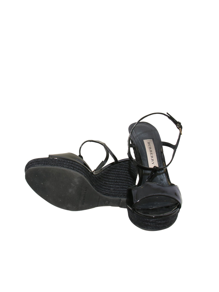 Burberry Patent Leather Wedge Sandals