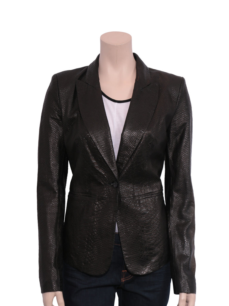 Rachel Zoe Leather Snakeskin-Embossed Blazer