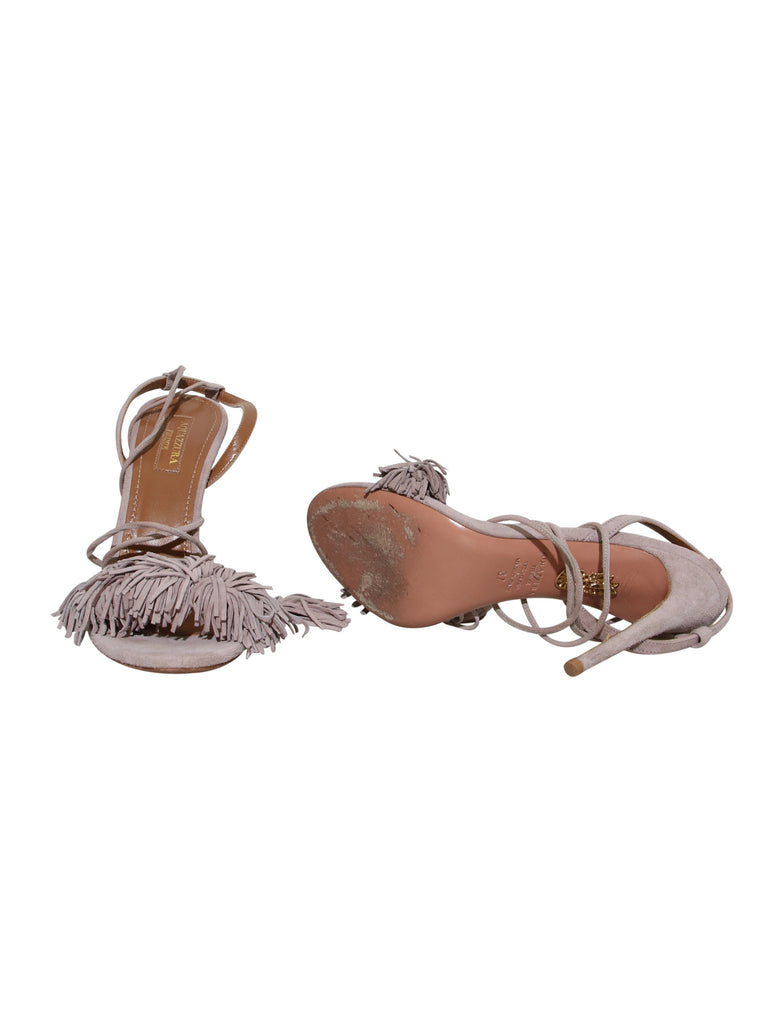 Aquazzura Wild Thing 105 Suede Fringe-Trimmed Sandals