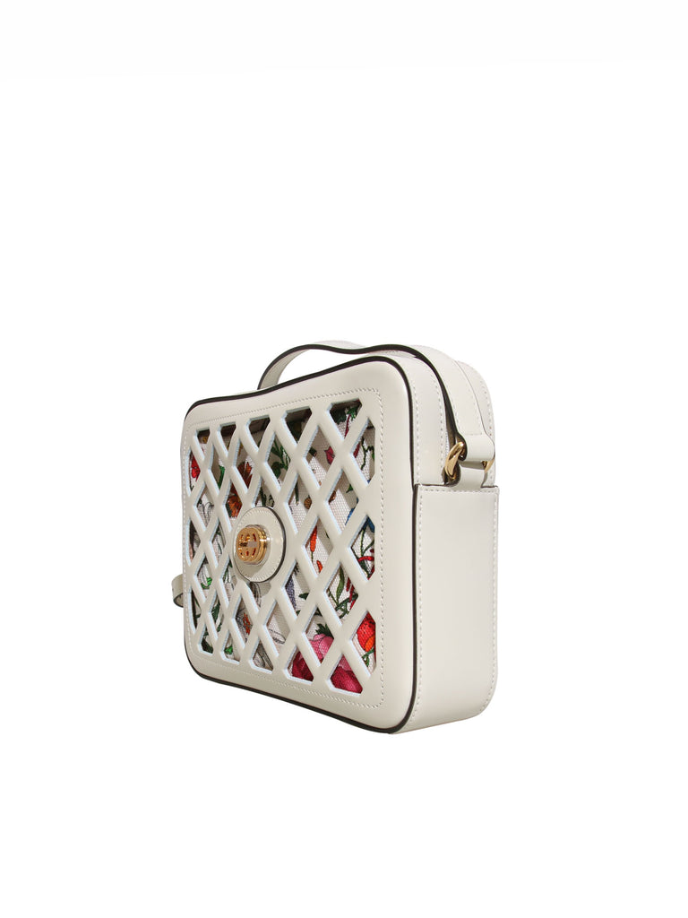New Gucci Traforata Leather Cutout Flora Shoulder Bag