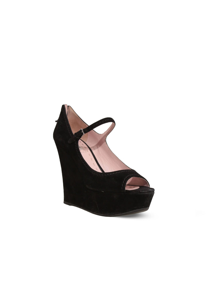 Miu Miu Suede Peep-Toe Wedge Sandals
