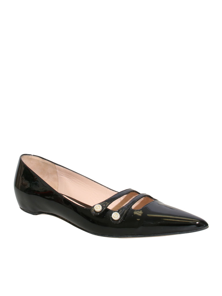 Gucci Aneta Patent Leather Pointed-Toe Flats