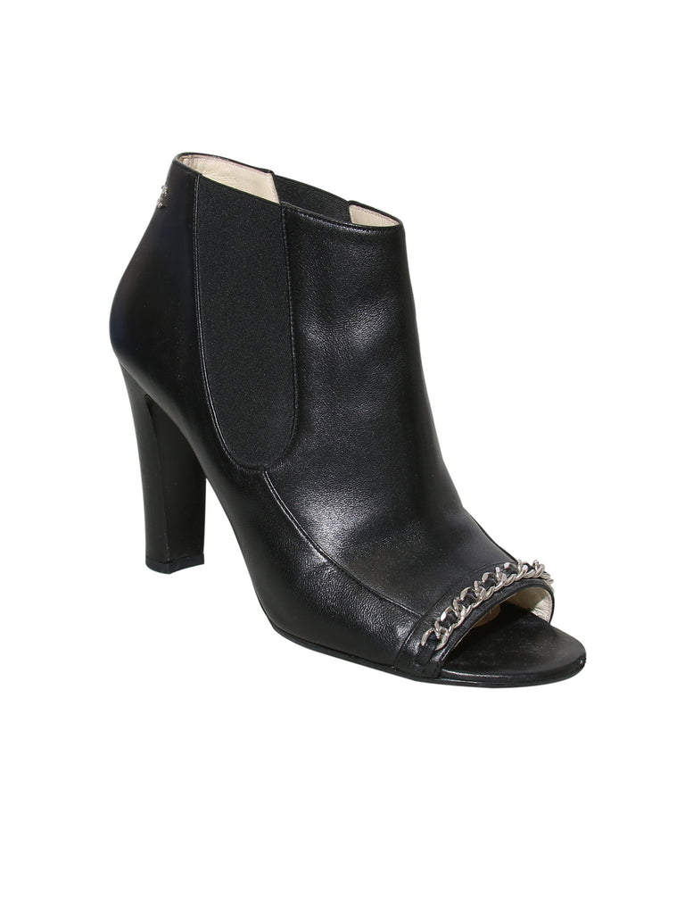 Chanel Open-Toe Leather Booties