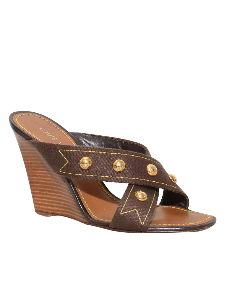 Louis Vuitton Studded Wedge Slide Sandals