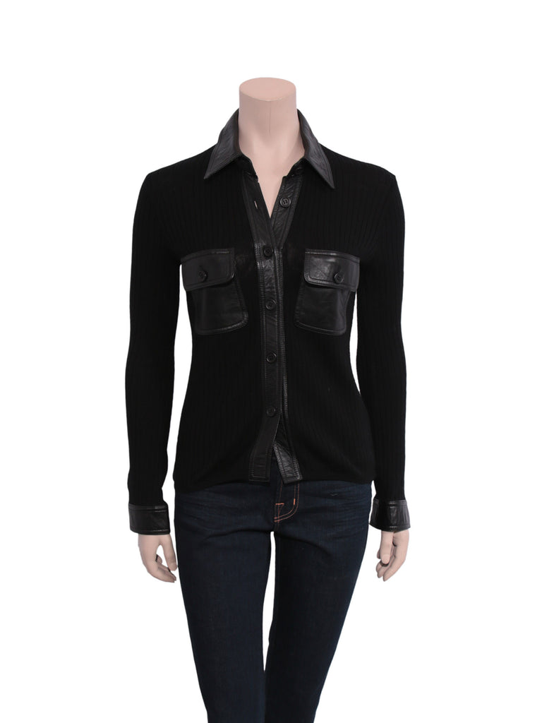 La Perla Ribbed Leather Detail Wool Sweater