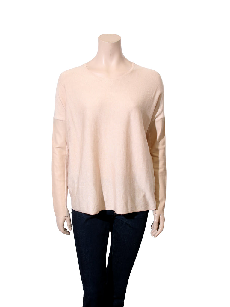 Maje Leather Sleeve Silk Sweater
