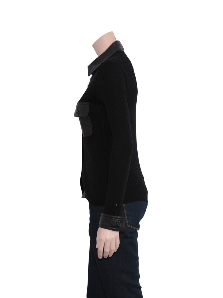 La Perla Ribbed Leather Detail Wool Sweater