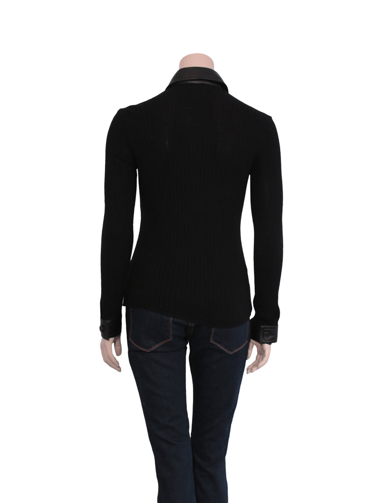 La Perla Ribbed Leather Detail Wool Sweater