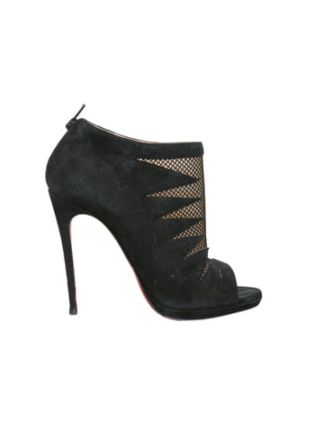 Suede Mesh Detail Open Toe Booties