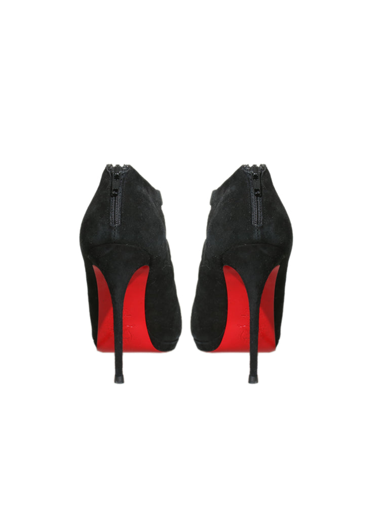 Suede Mesh Detail Open Toe Booties