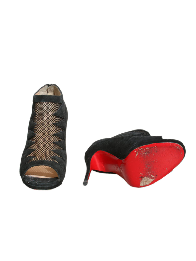 Suede Mesh Detail Open Toe Booties