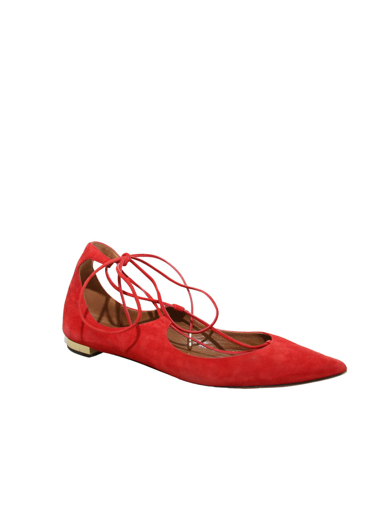 Aquazzura Suede Lace-Up Flats