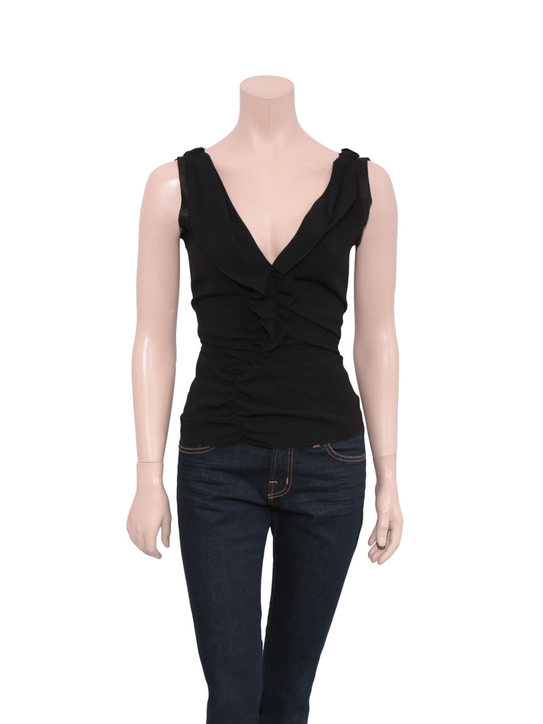 Prada V-Neck Ruffle Top