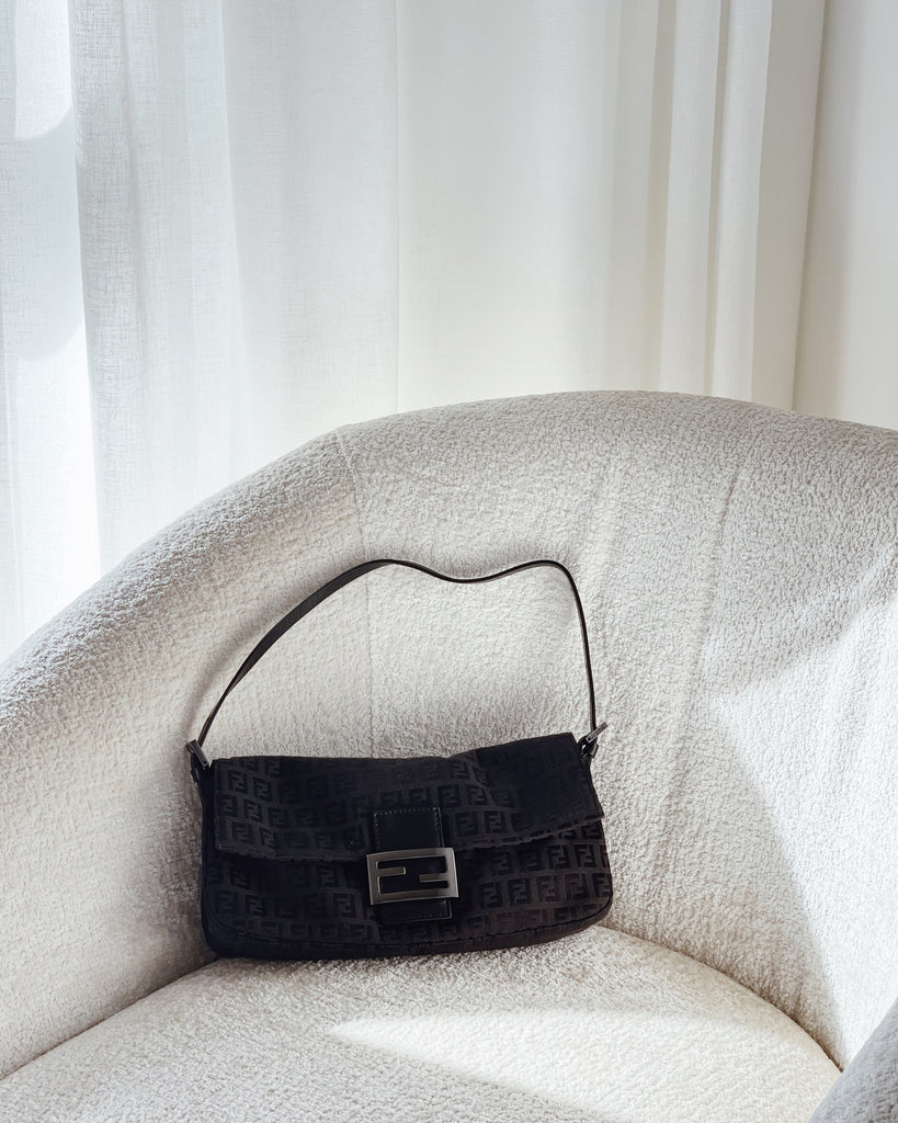 Fendi Vintage Leather-Trimmed Zucchino Baguette