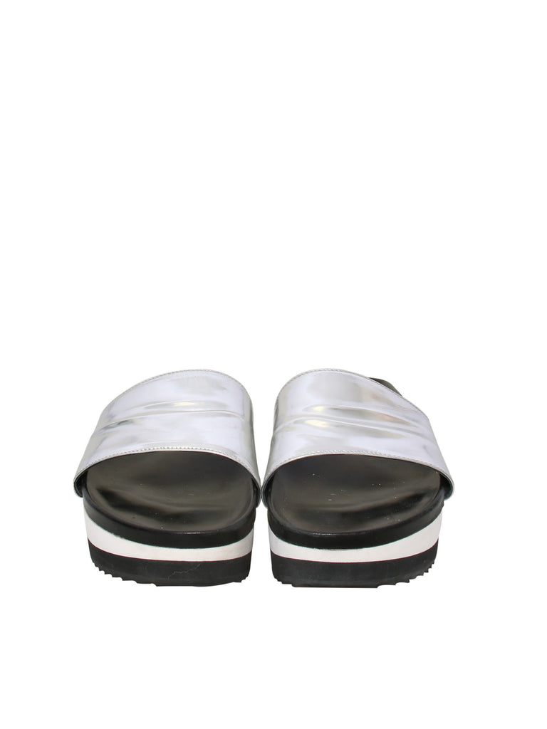 Barbara Bui Metallic Leather Slides