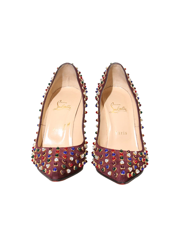 Christian Louboutin Follies Cabo 100 Embellished Suede Pumps