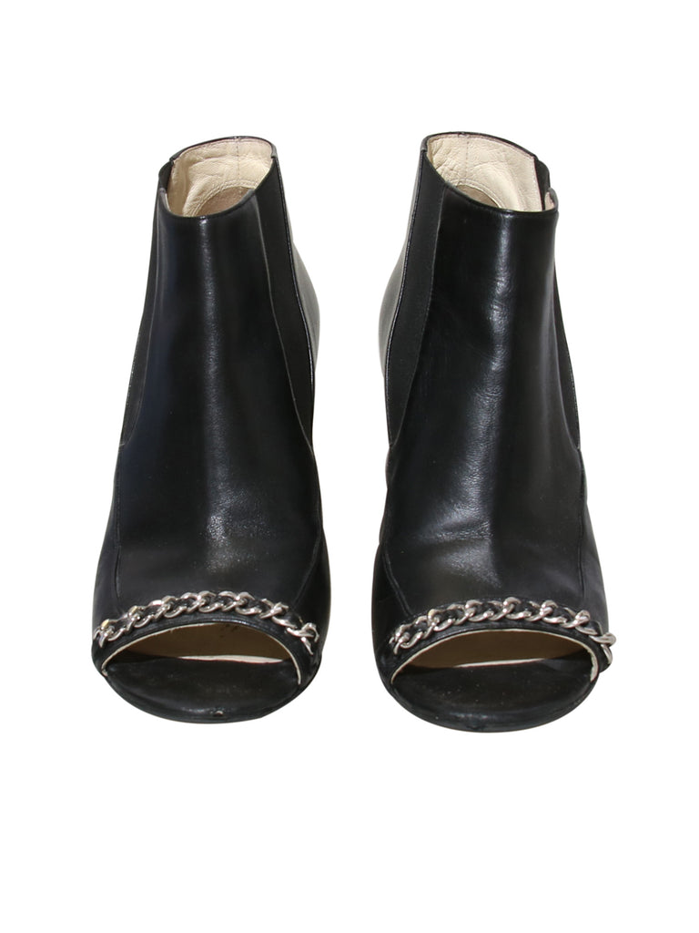Chanel Open-Toe Leather Booties