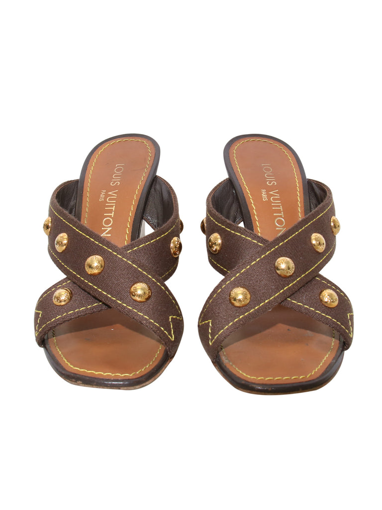 Louis Vuitton Studded Wedge Slide Sandals