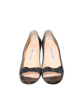 Manolo Blahnik Leather Peep-Toe Bow Pumps