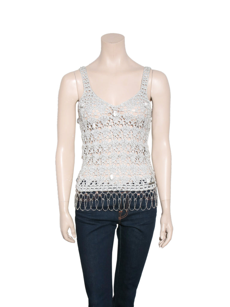 Galliano Crochet Shimmer Sleeveless Top