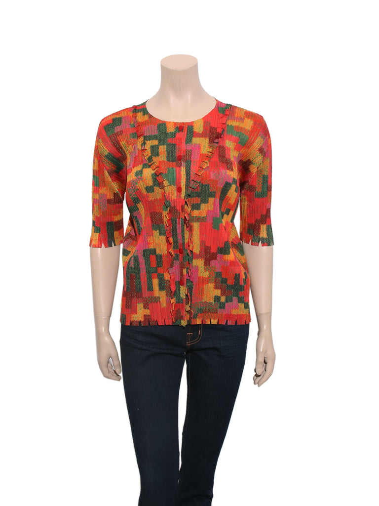 Pleats Please Issey Miyake Pleated Printed Top
