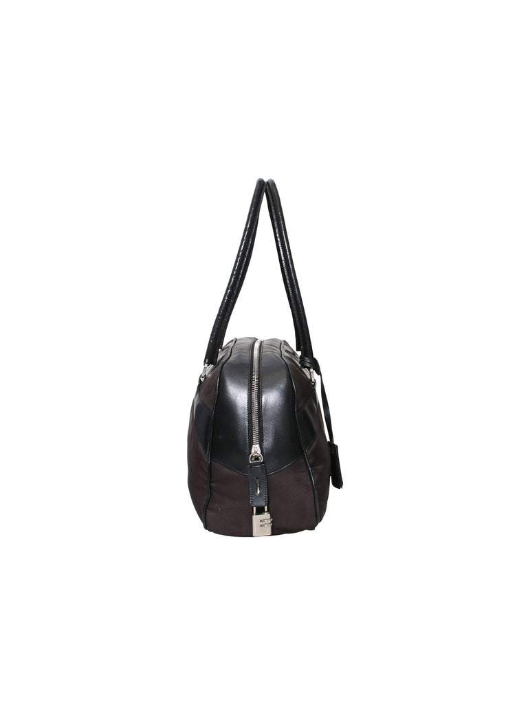 Prada Leather-Trimmed Bowling Bag