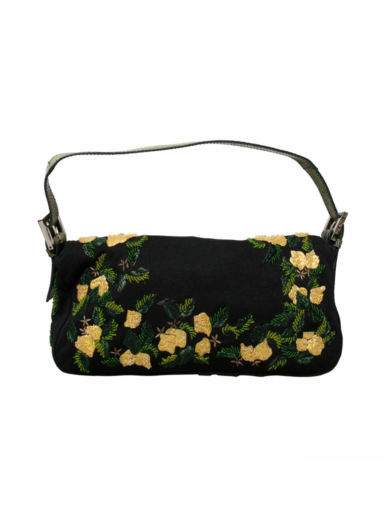 Fendi Lizard-Trimmed Embroidered Baguette