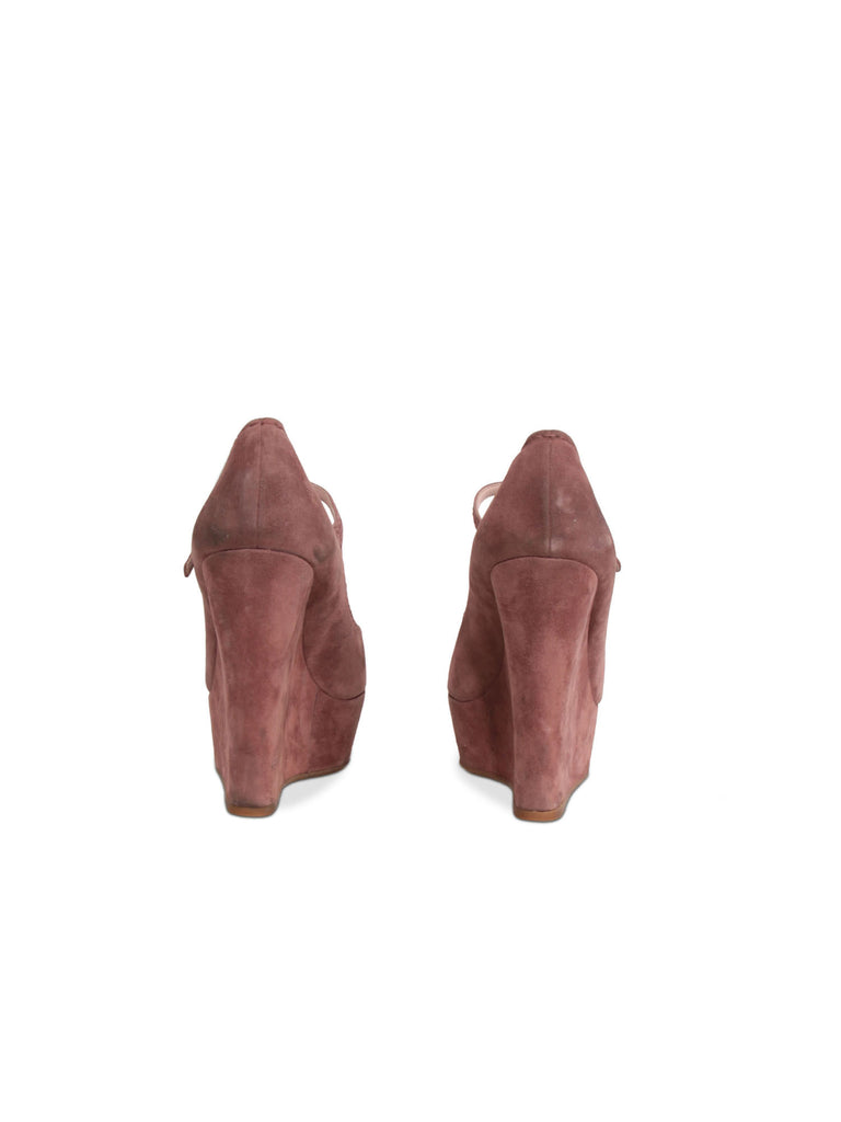 Miu Miu Suede Peep-Toe Wedge Sandals