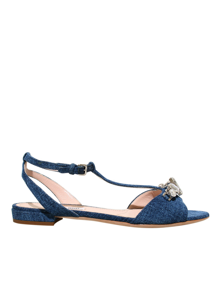 Miu Miu Embellished Denim Sandals