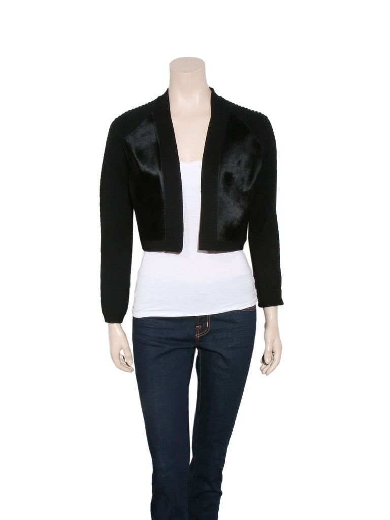 Elie Tahari Calf Leather Knit Cropped Cardi