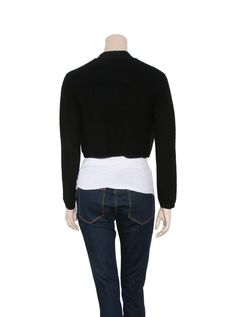 Elie Tahari Calf Leather Knit Cropped Cardi