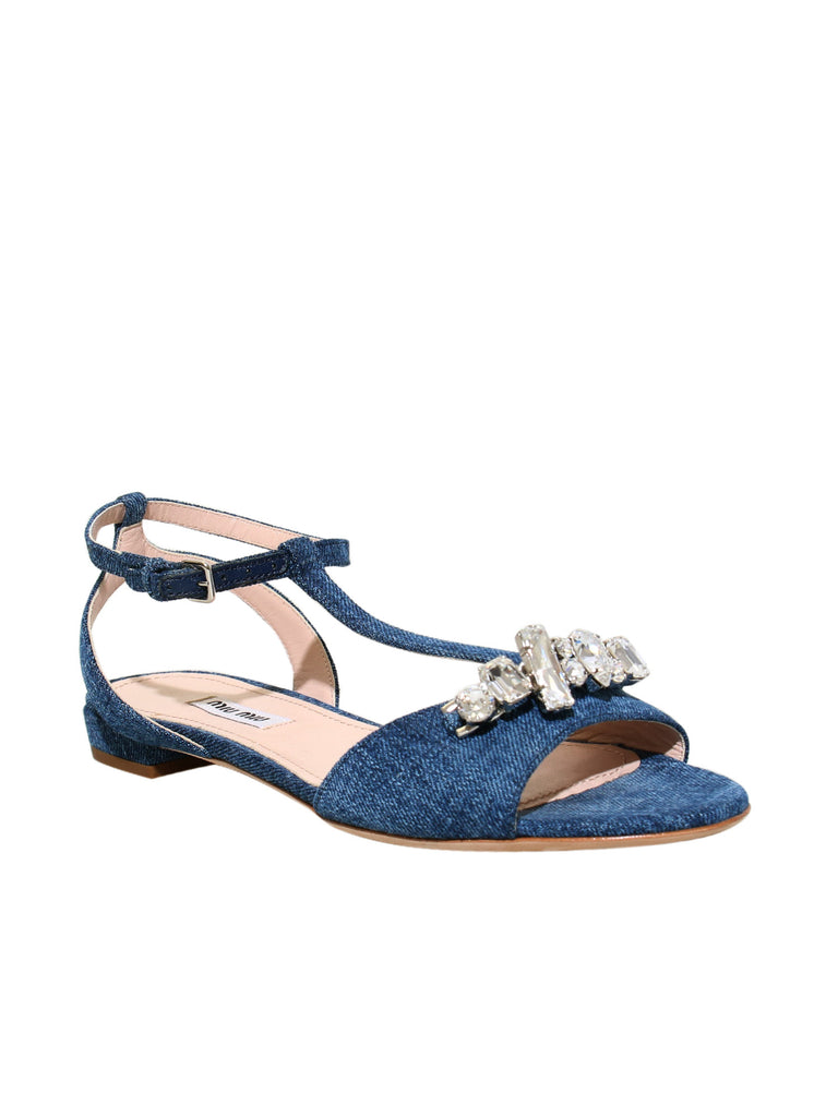 Miu Miu Embellished Denim Sandals