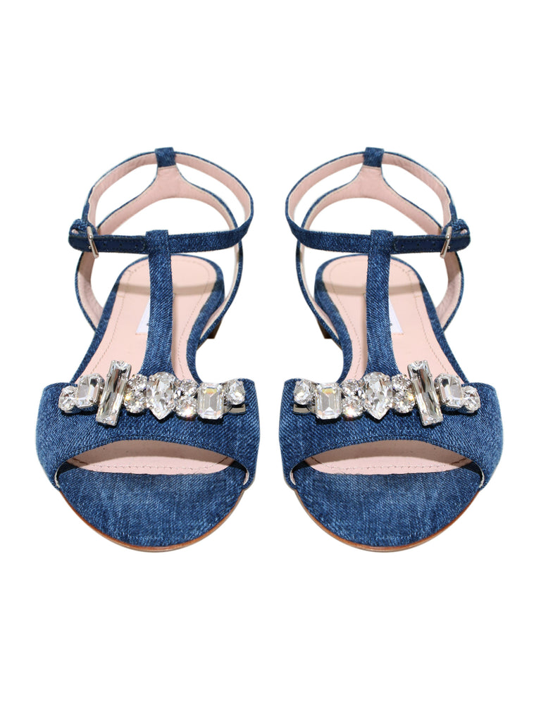 Miu Miu Embellished Denim Sandals