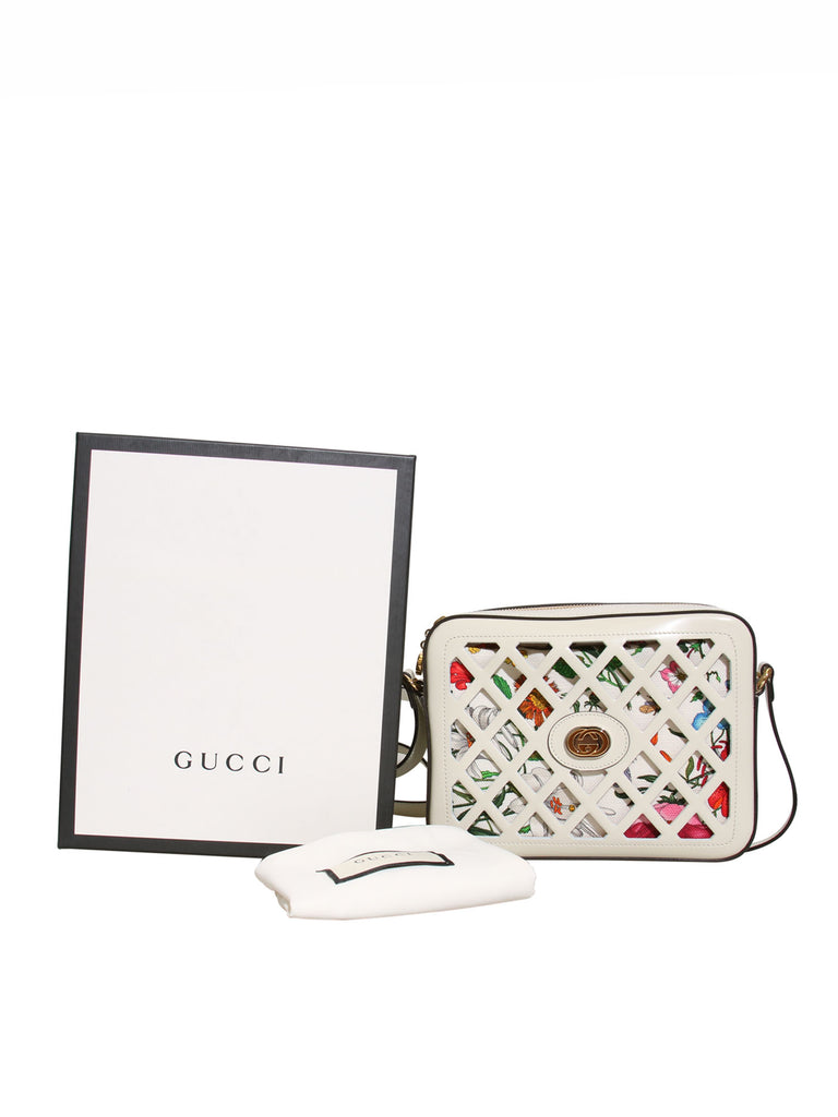 New Gucci Traforata Leather Cutout Flora Shoulder Bag