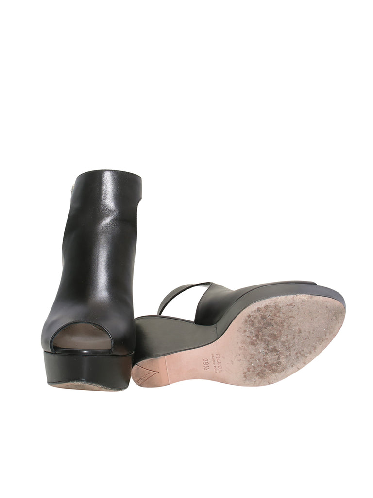 Prada Leather Wedge Sandals