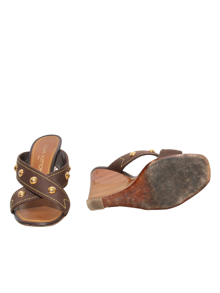 Louis Vuitton Studded Wedge Slide Sandals