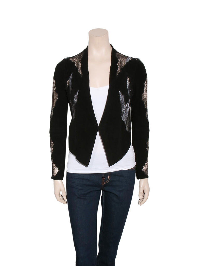 Haute Hippie Suede Lace-Trimmed Cardigan