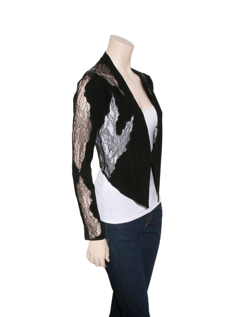 Haute Hippie Suede Lace-Trimmed Cardigan
