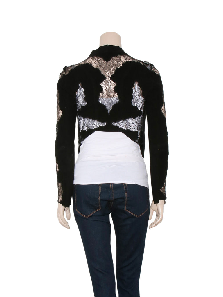 Haute Hippie Suede Lace-Trimmed Cardigan