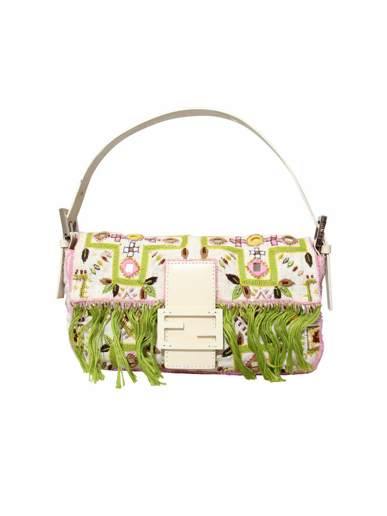 Fendi Vintage Embroidered Beaded Baguette Bag