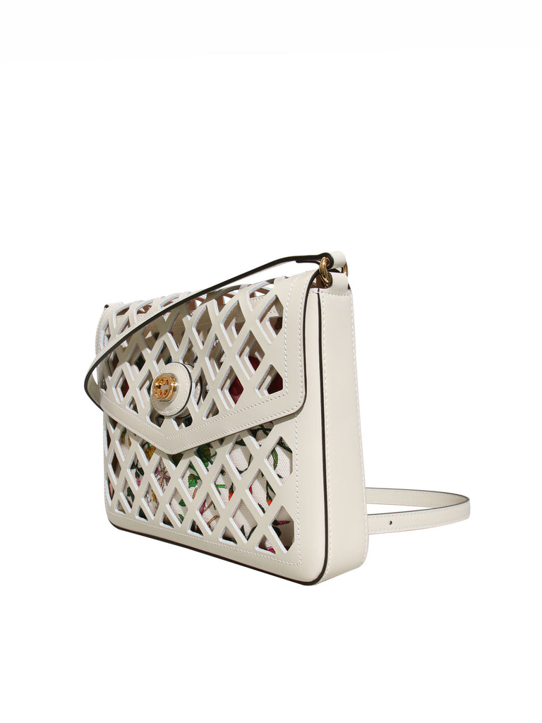 New Gucci Traforata Leather Cutout Flora Shoulder Bag