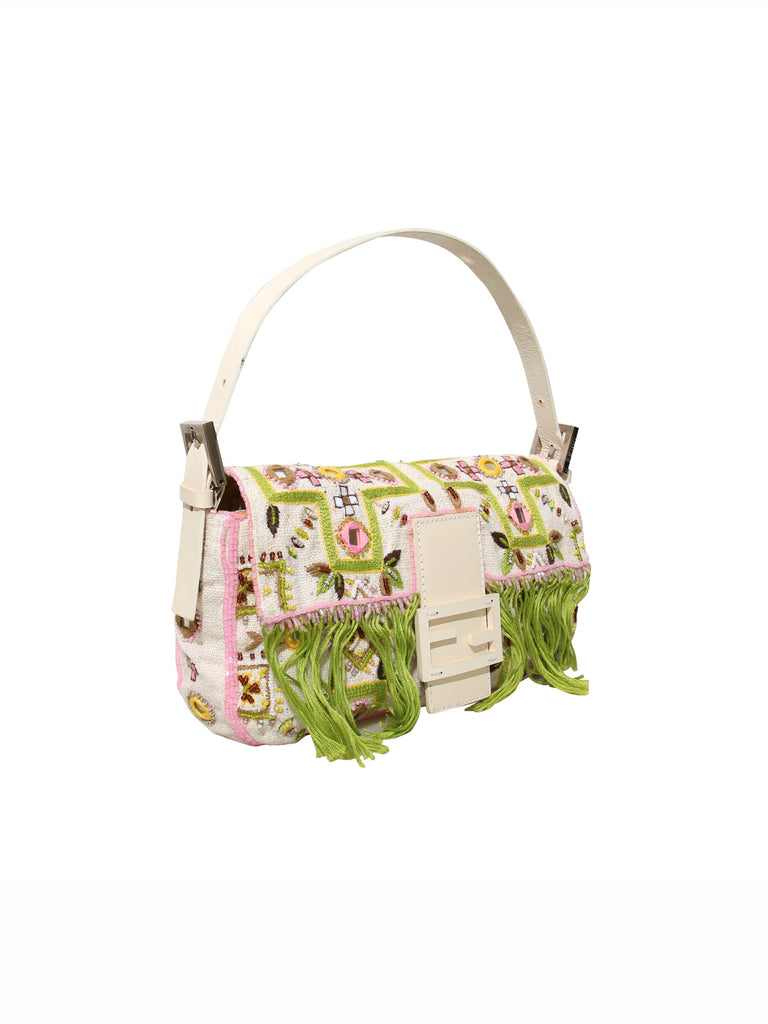 Fendi Vintage Embroidered Beaded Baguette Bag