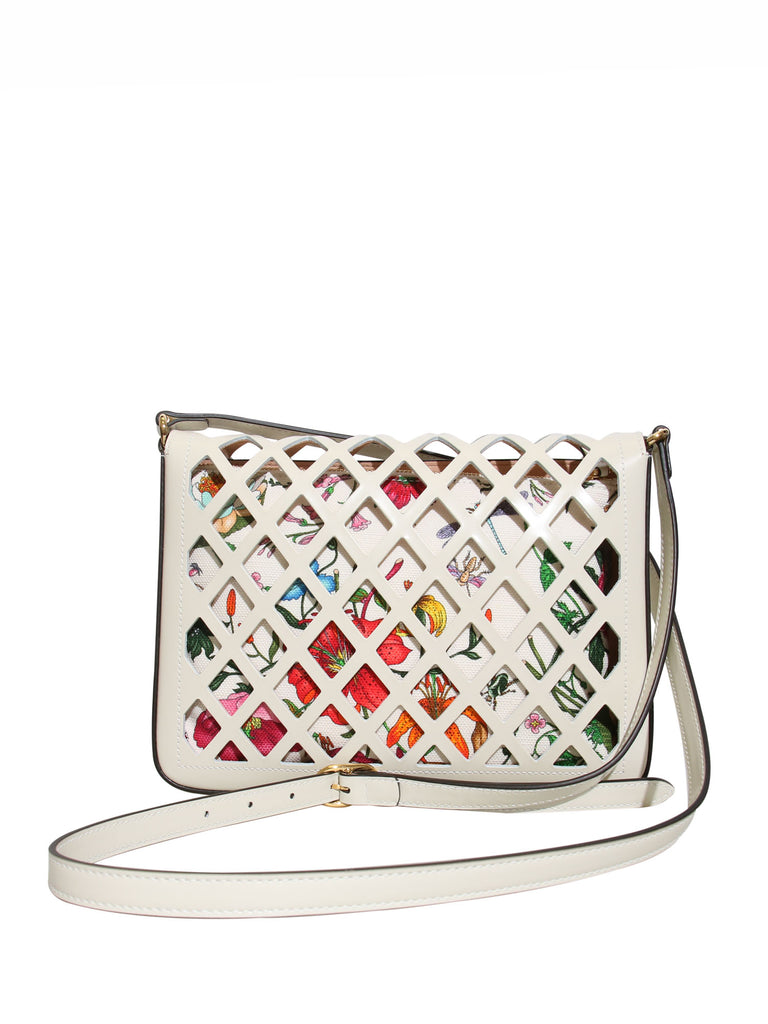 New Gucci Traforata Leather Cutout Flora Shoulder Bag