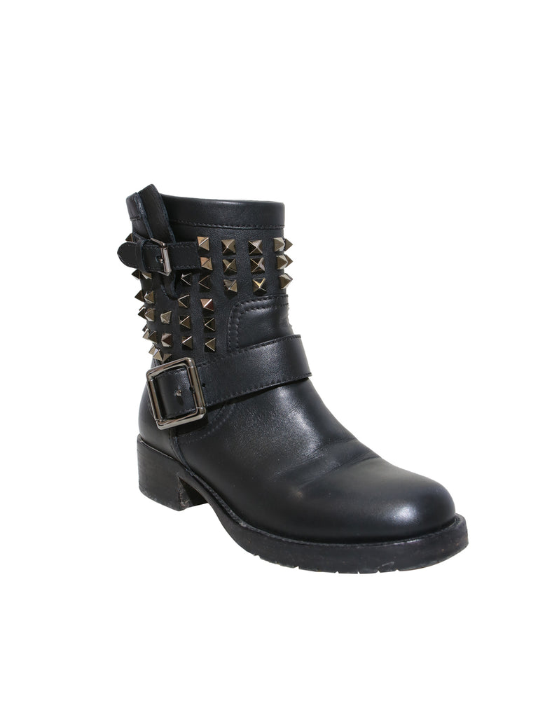 Rockstud Rolling Noir Leather Boots