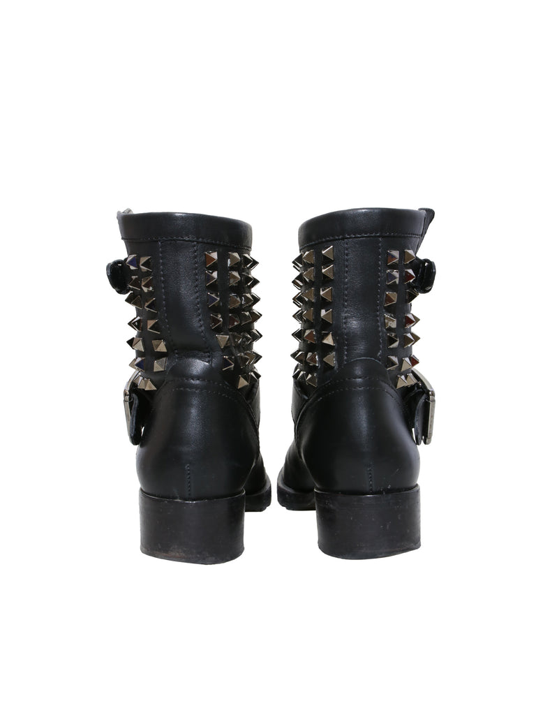 Rockstud Rolling Noir Leather Boots