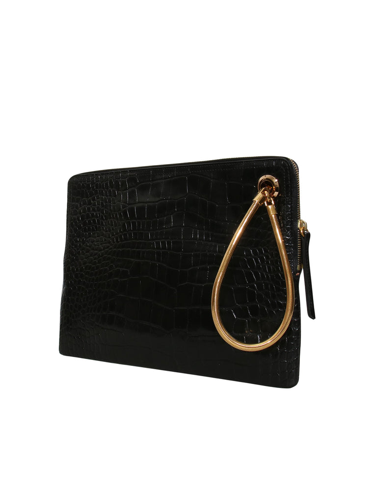Lanvin Embossed Oversize Leather Clutch Bag